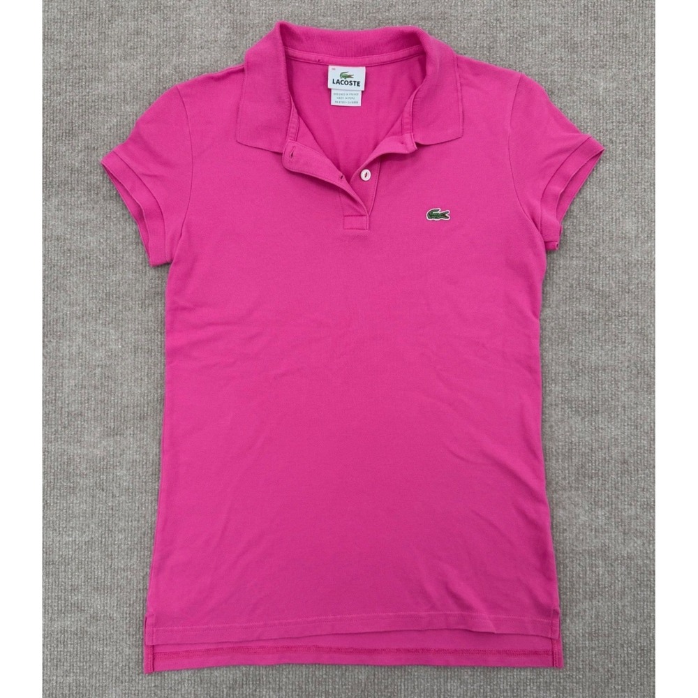 Lacoste Polo Shirt Womens 36 Pink Short Sleeve Stretch Pique Logo 4811L